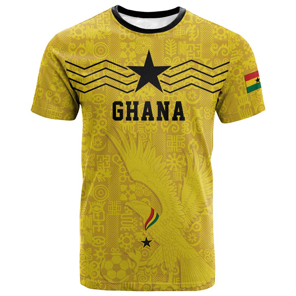 Custom World Football 2026 Ghana T shirt Black Stars Rise with Yellow Adinkra Pattern