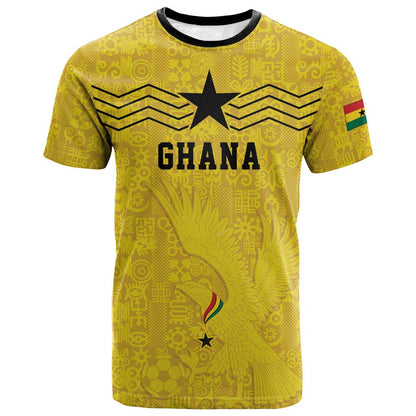 Custom World Football 2026 Ghana T shirt Black Stars Rise with Yellow Adinkra Pattern
