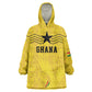 Custom World Football 2026 Ghana Wearable Blanket Hoodie Black Stars Rise with Yellow Adinkra Pattern