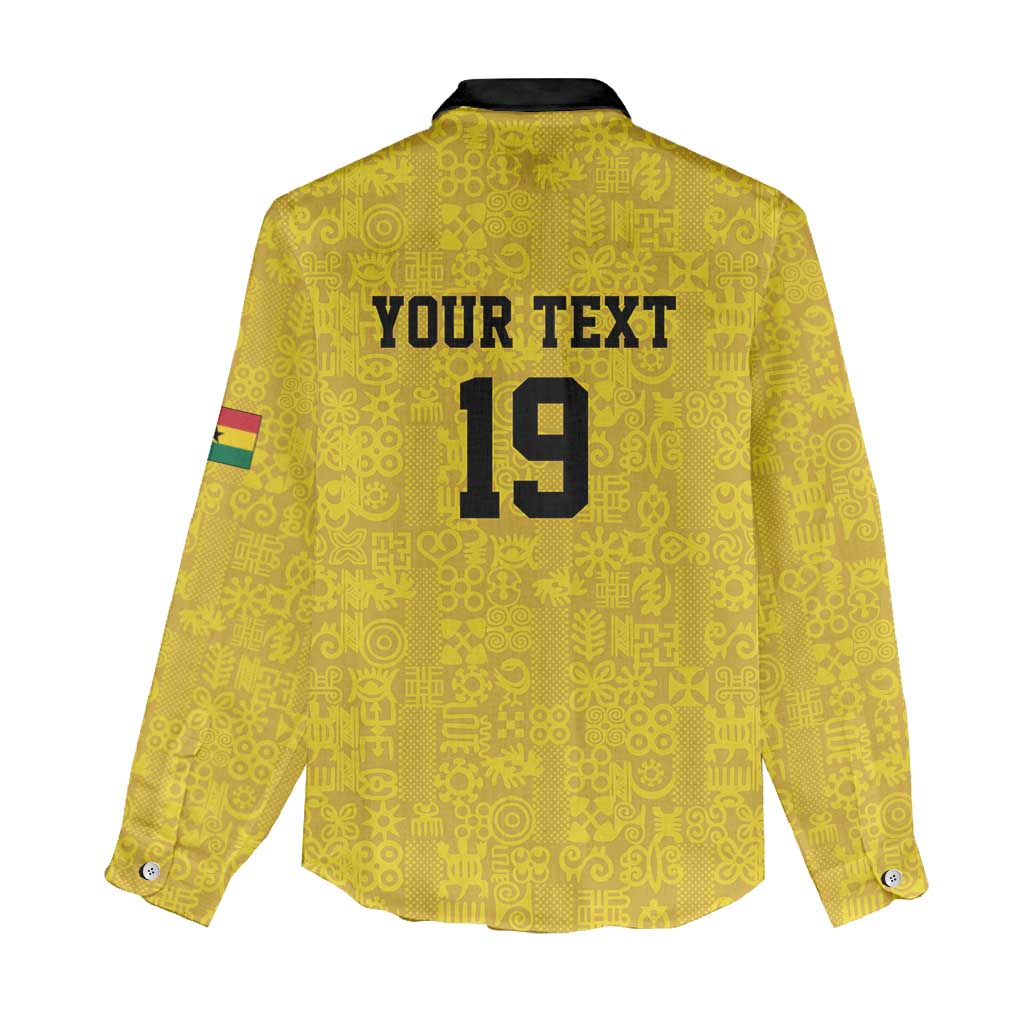 Custom World Football 2026 Ghana Women Casual Shirt Black Stars Rise with Yellow Adinkra Pattern