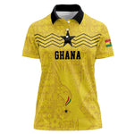 Custom World Football 2026 Ghana Women Polo Shirt Black Stars Rise with Yellow Adinkra Pattern