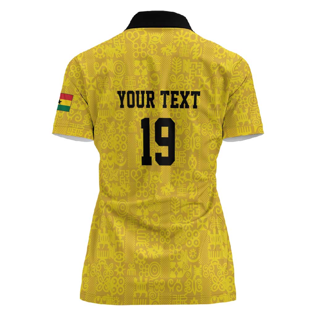 Custom World Football 2026 Ghana Women Polo Shirt Black Stars Rise with Yellow Adinkra Pattern
