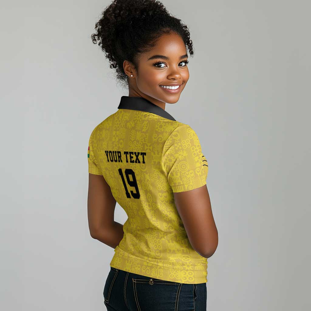 Custom World Football 2026 Ghana Women Polo Shirt Black Stars Rise with Yellow Adinkra Pattern