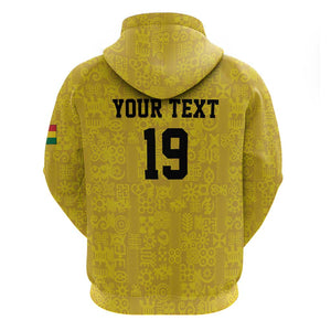 Custom World Football 2026 Ghana Zip Hoodie Black Stars Rise with Yellow Adinkra Pattern