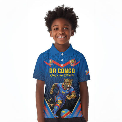Custom World Football 2026 DR Congo Kid Polo Shirt Les Leopards Coupe du Monde Glory