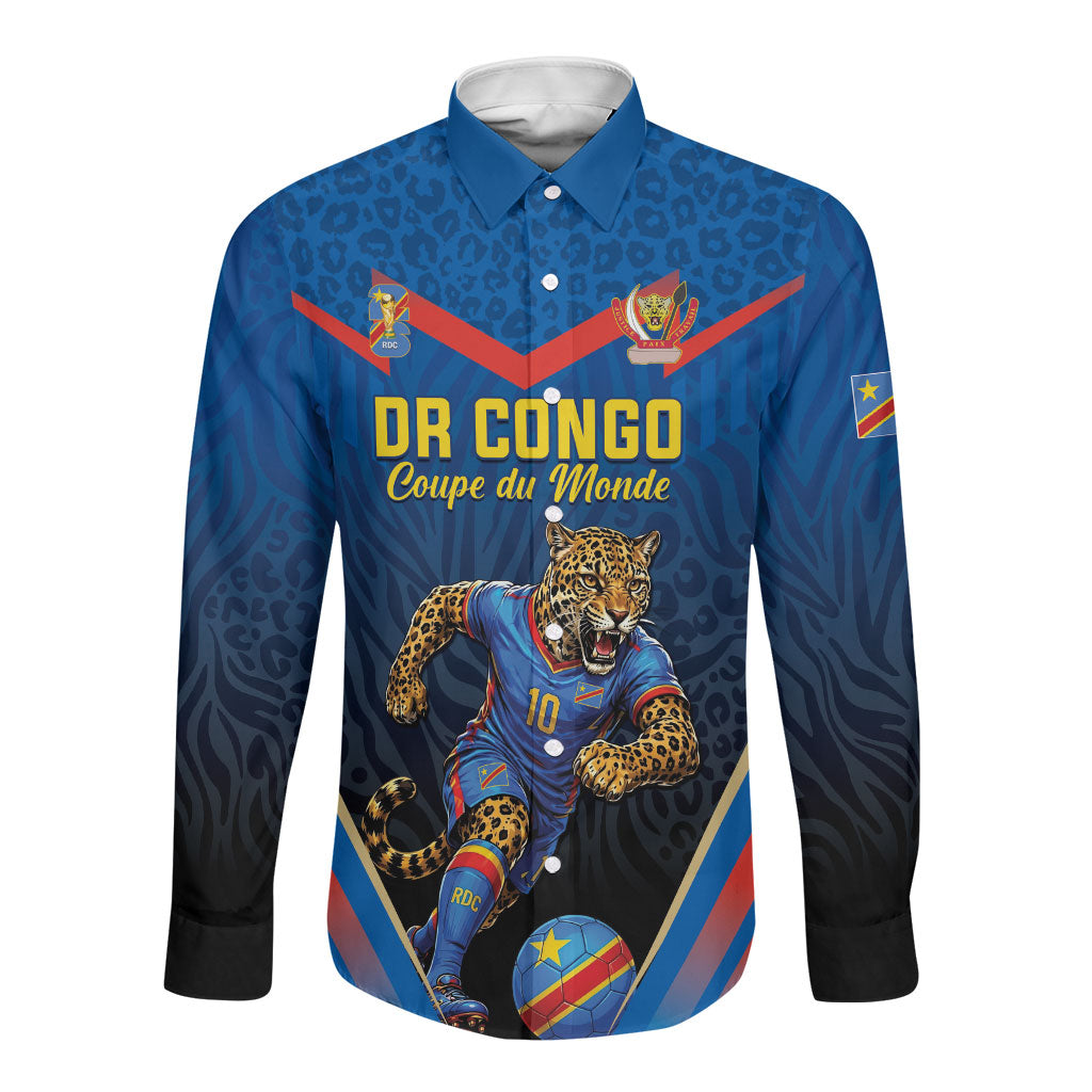 Custom World Football 2026 DR Congo Long Sleeve Button Shirt Les Leopards Coupe du Monde Glory