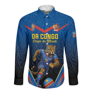 Custom World Football 2026 DR Congo Long Sleeve Button Shirt Les Leopards Coupe du Monde Glory
