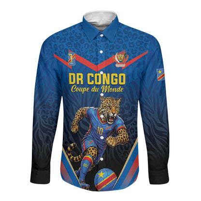 Custom World Football 2026 DR Congo Long Sleeve Button Shirt Les Leopards Coupe du Monde Glory