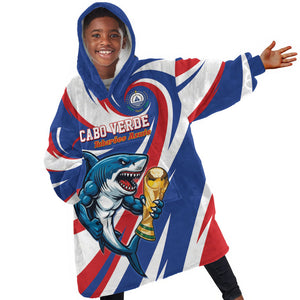 Custom World Football 2026 Cabo Verde Kid Wearable Blanket Hoodie Blue Shark Champions Trophy
