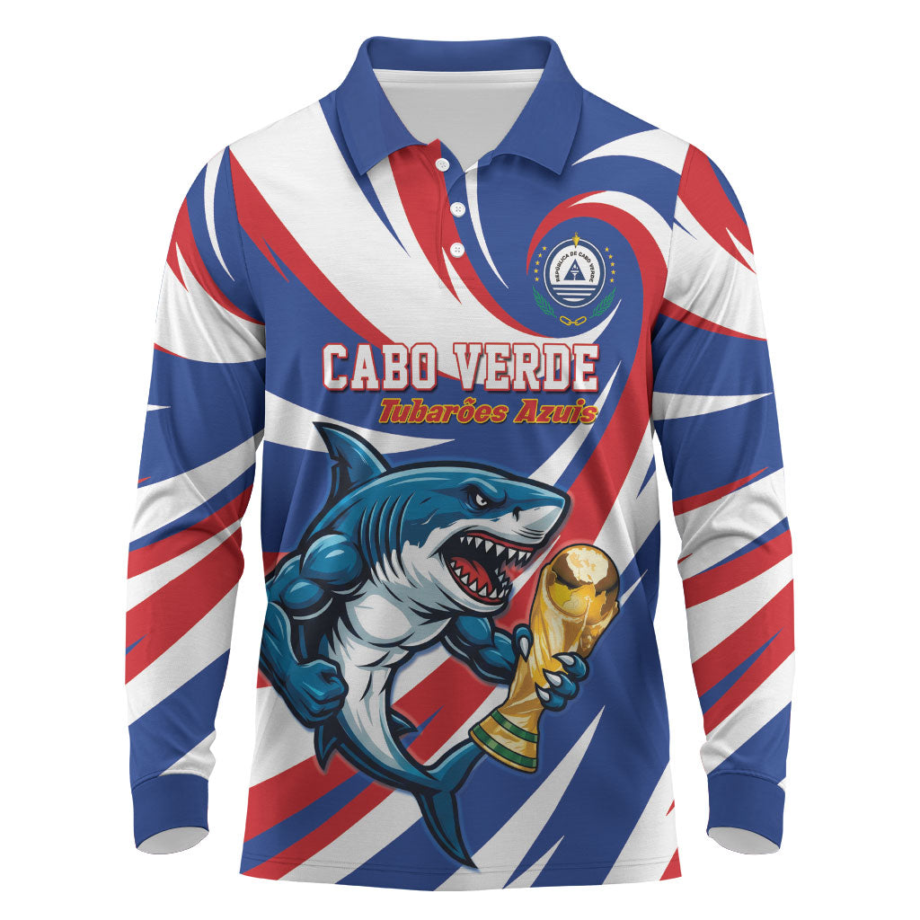 Custom World Football 2026 Cabo Verde Long Sleeve Polo Shirt Blue Shark Champions Trophy