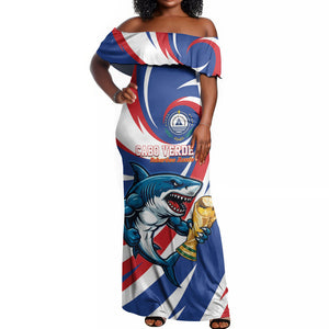 Custom World Football 2026 Cabo Verde Off Shoulder Maxi Dress Blue Shark Champions Trophy
