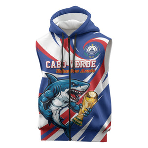 Custom World Football 2026 Cabo Verde Sleeveless Zip Hoodie Blue Shark Champions Trophy