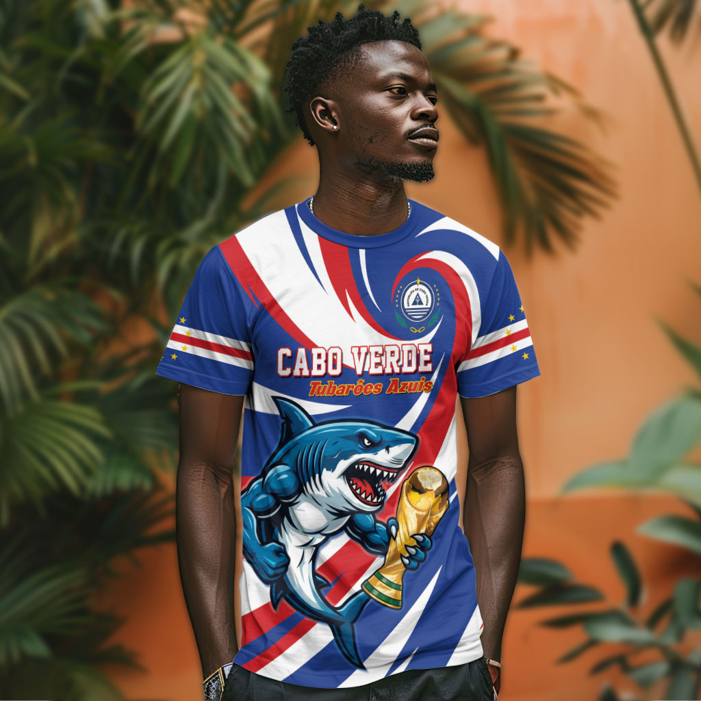 Custom World Football 2026 Cabo Verde T shirt Blue Shark Champions Trophy