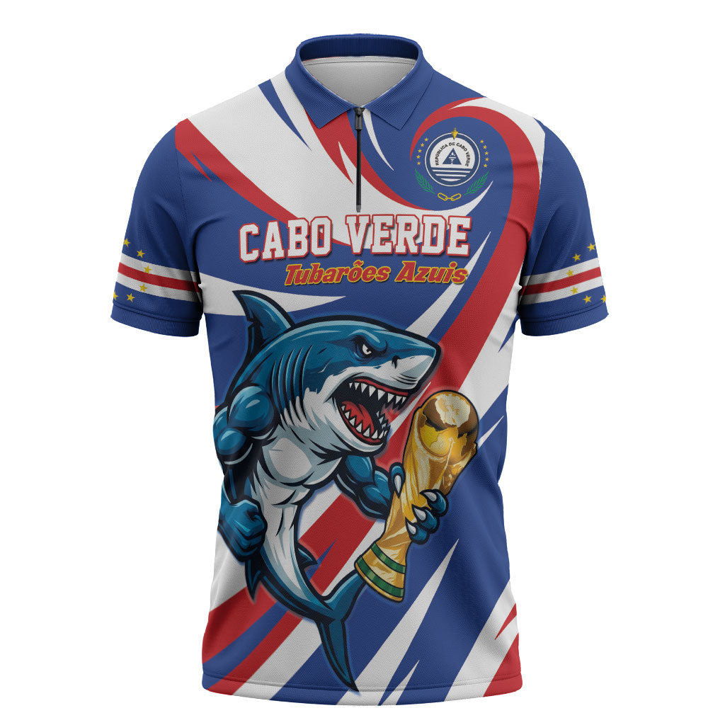 Custom World Football 2026 Cabo Verde Zipper Polo Shirt Blue Shark Champions Trophy