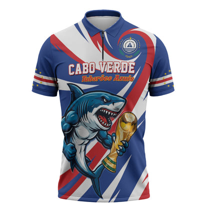 Custom World Football 2026 Cabo Verde Zipper Polo Shirt Blue Shark Champions Trophy