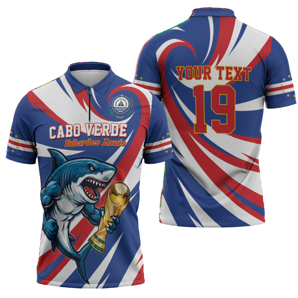 Custom World Football 2026 Cabo Verde Zipper Polo Shirt Blue Shark Champions Trophy