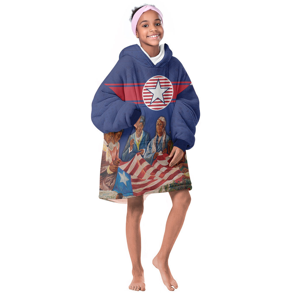 Liberia Flag Day Kid Wearable Blanket Hoodie Lone Star Heritage Pride