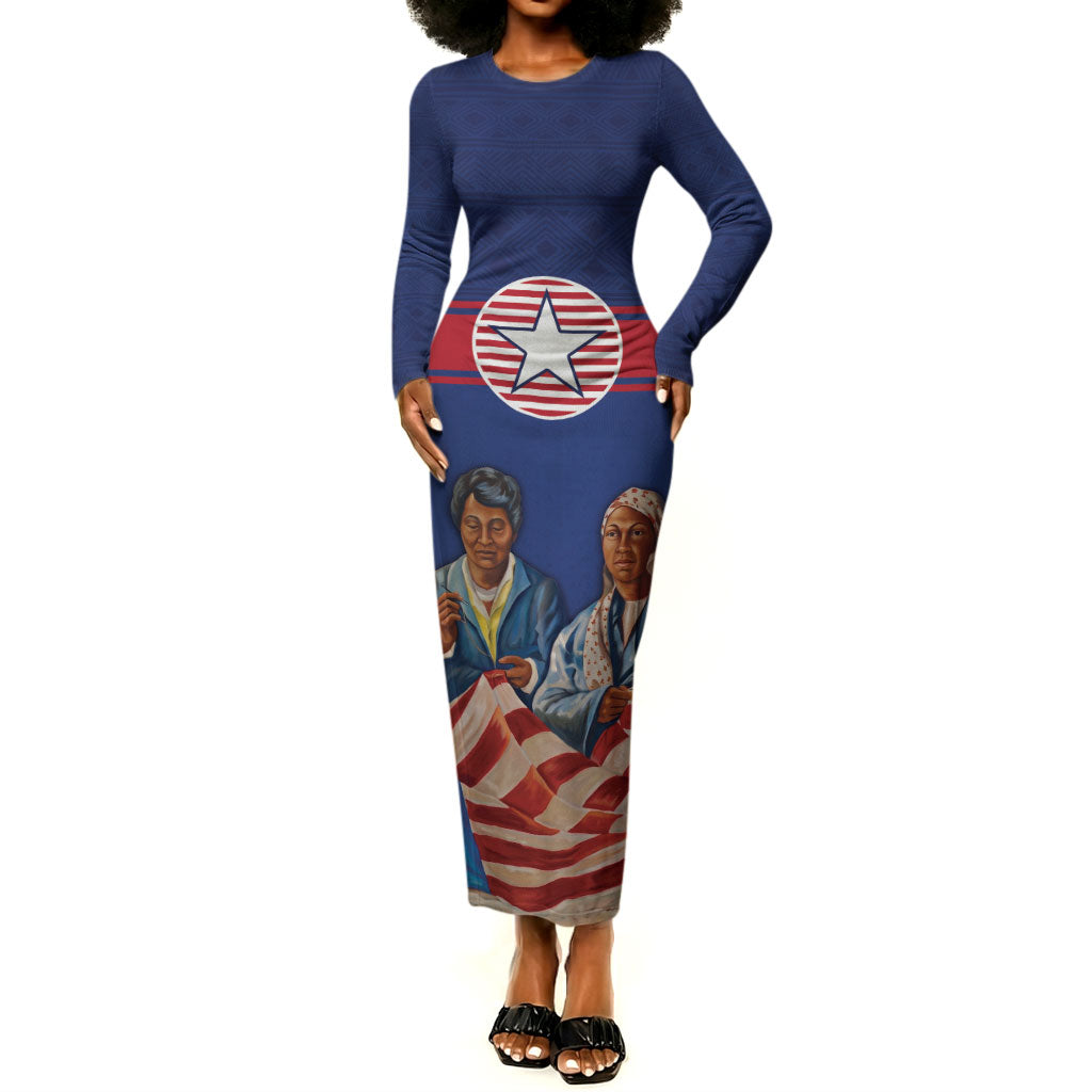 Liberia Flag Day Long Sleeve Bodycon Dress Lone Star Heritage Pride