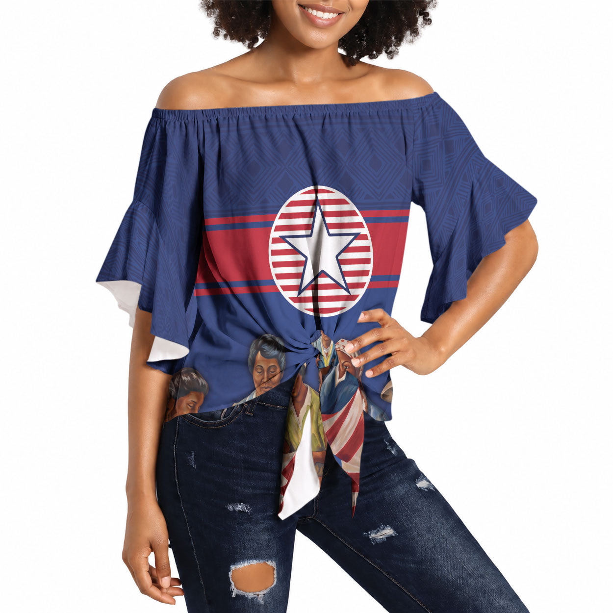 Liberia Flag Day Off Shoulder Wrap Waist Top Lone Star Heritage Pride