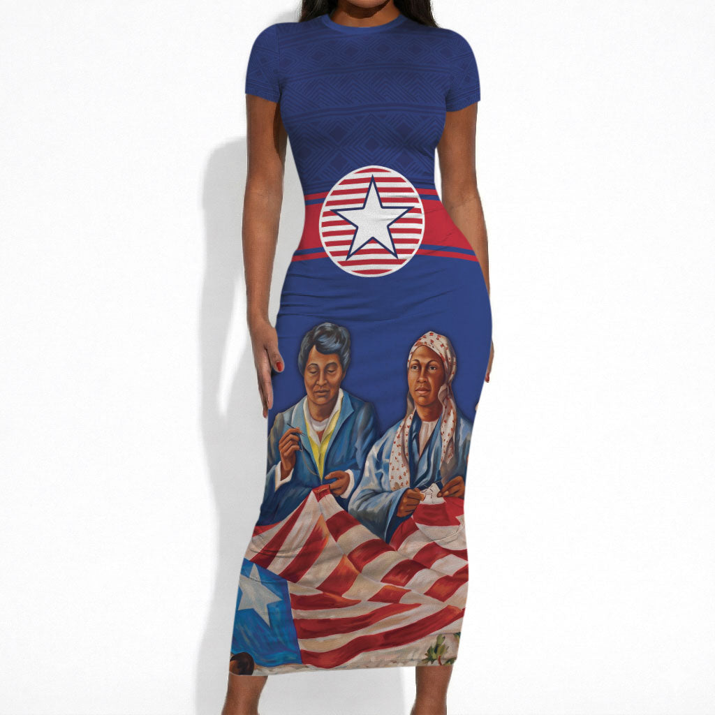 Liberia Flag Day Short Sleeve Bodycon Dress Lone Star Heritage Pride