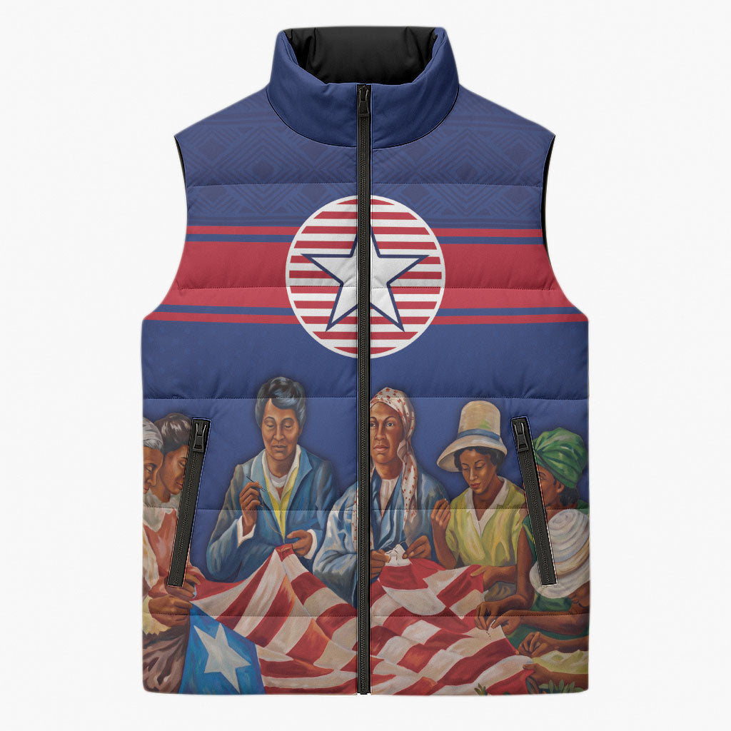 Liberia Flag Day Sleeveless Puffer Jacket Lone Star Heritage Pride