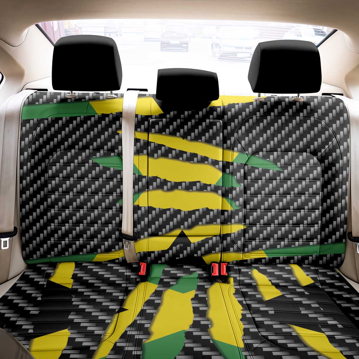 Black Jamaicans Jamaica Beast Back Car Seat Cover Ripped Flag Graphic - African Pride