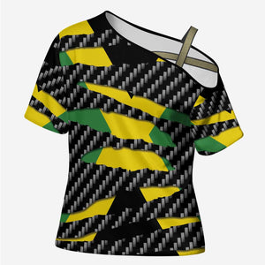 Black Jamaicans Jamaica Beast Cross Shoulder Shirt Ripped Flag Graphic
