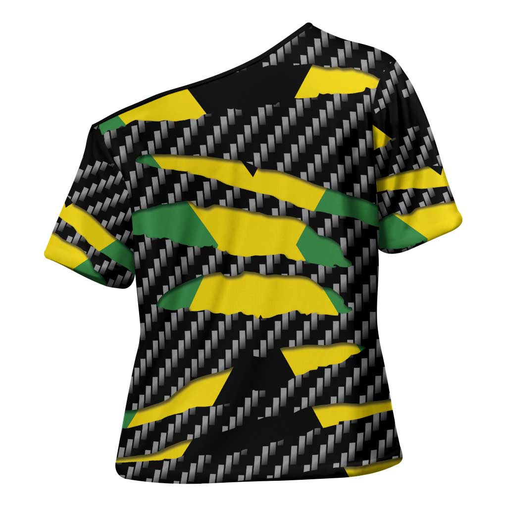 Black Jamaicans Jamaica Beast Cross Shoulder Shirt Ripped Flag Graphic