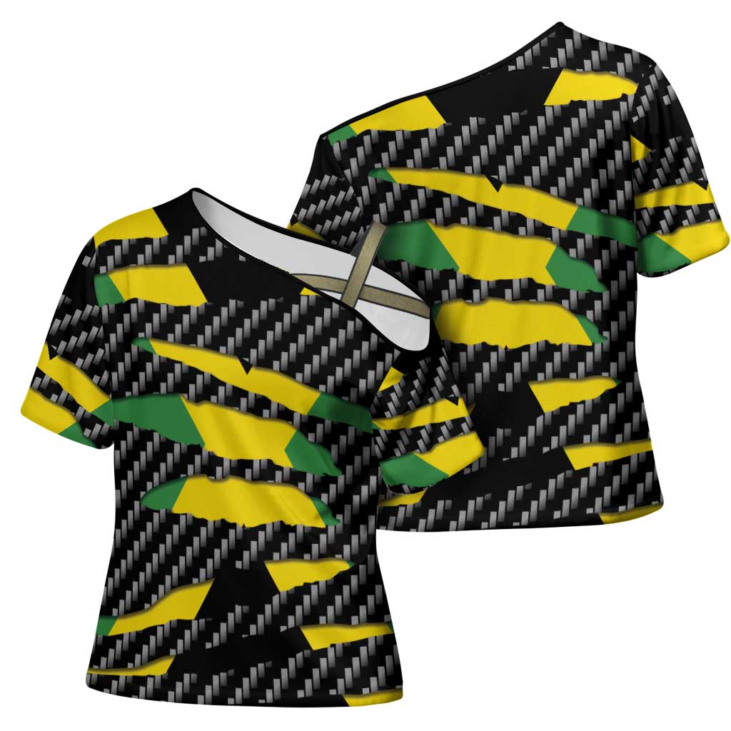 Black Jamaicans Jamaica Beast Cross Shoulder Shirt Ripped Flag Graphic
