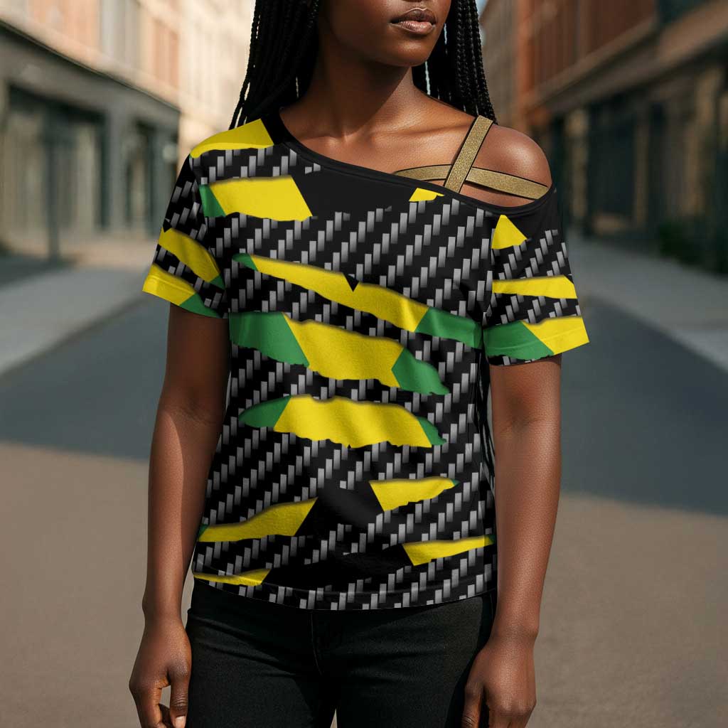 Black Jamaicans Jamaica Beast Cross Shoulder Shirt Ripped Flag Graphic