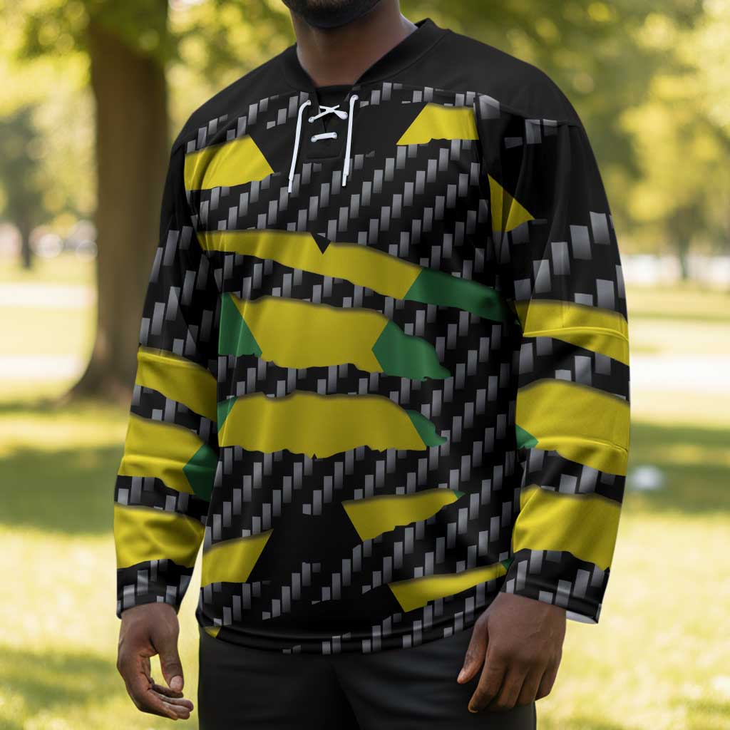 Black Jamaicans Jamaica Beast Hockey Jersey Ripped Flag Graphic
