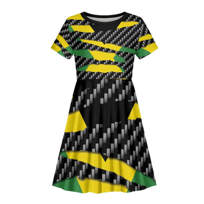 Black Jamaicans Jamaica Beast Kid Short Sleeve Dress Ripped Flag Graphic LT19