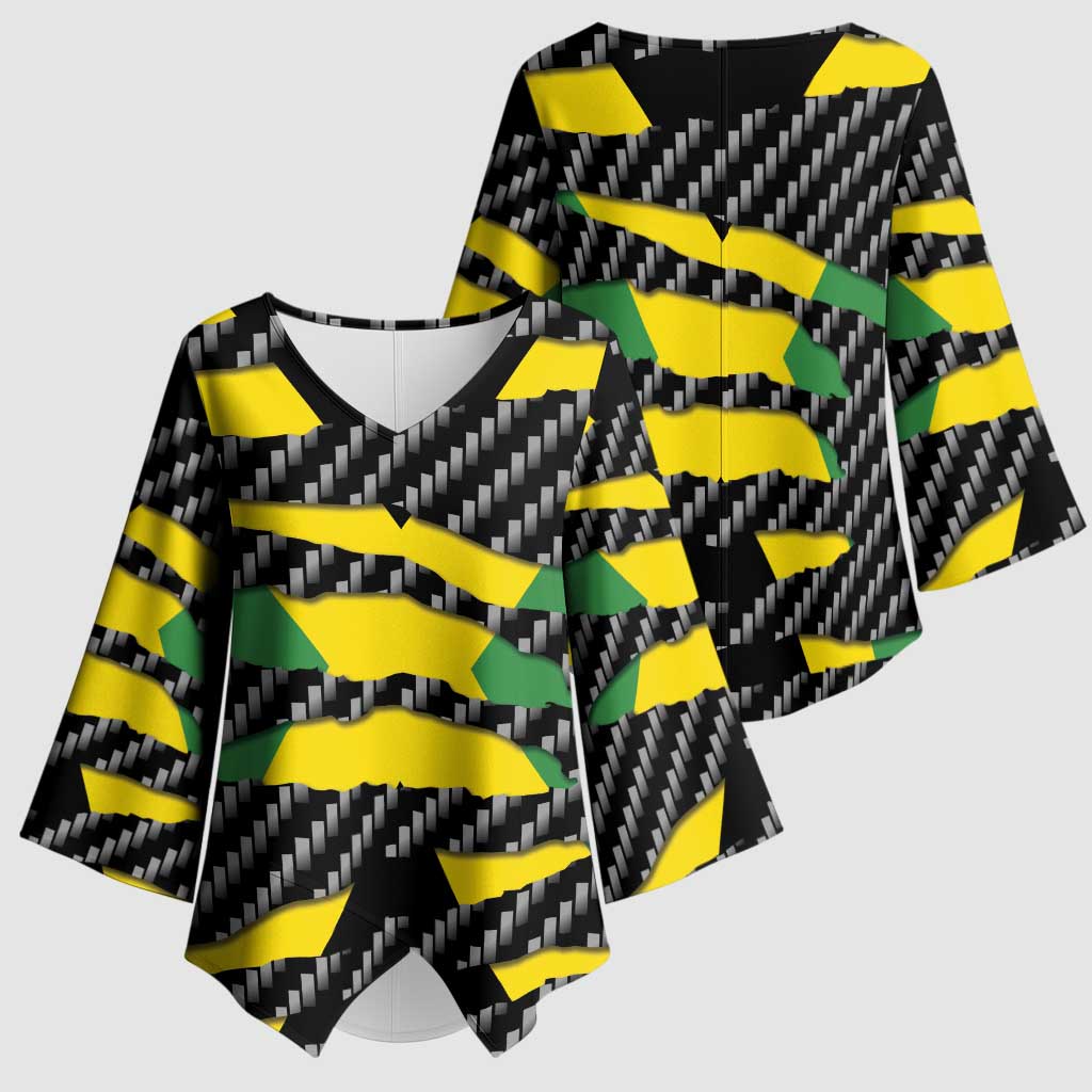 Black Jamaicans Jamaica Beast Kimono Sleeve Blouse Ripped Flag Graphic