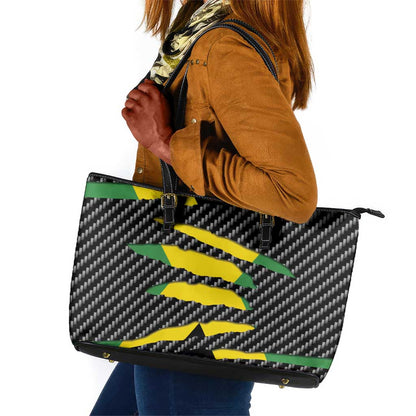 Black Jamaicans Jamaica Beast Leather Tote Bag Ripped Flag Graphic - African Pride