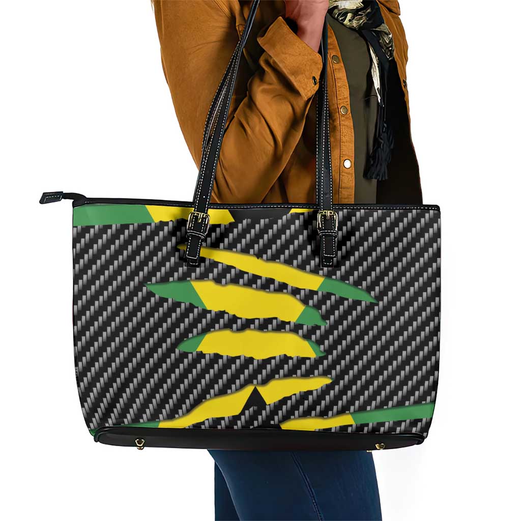 Black Jamaicans Jamaica Beast Leather Tote Bag Ripped Flag Graphic - African Pride