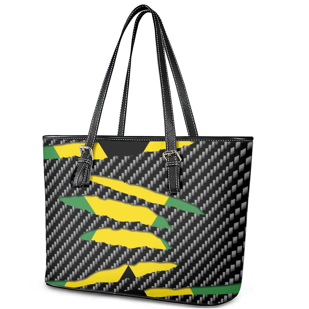 Black Jamaicans Jamaica Beast Leather Tote Bag Ripped Flag Graphic - African Pride