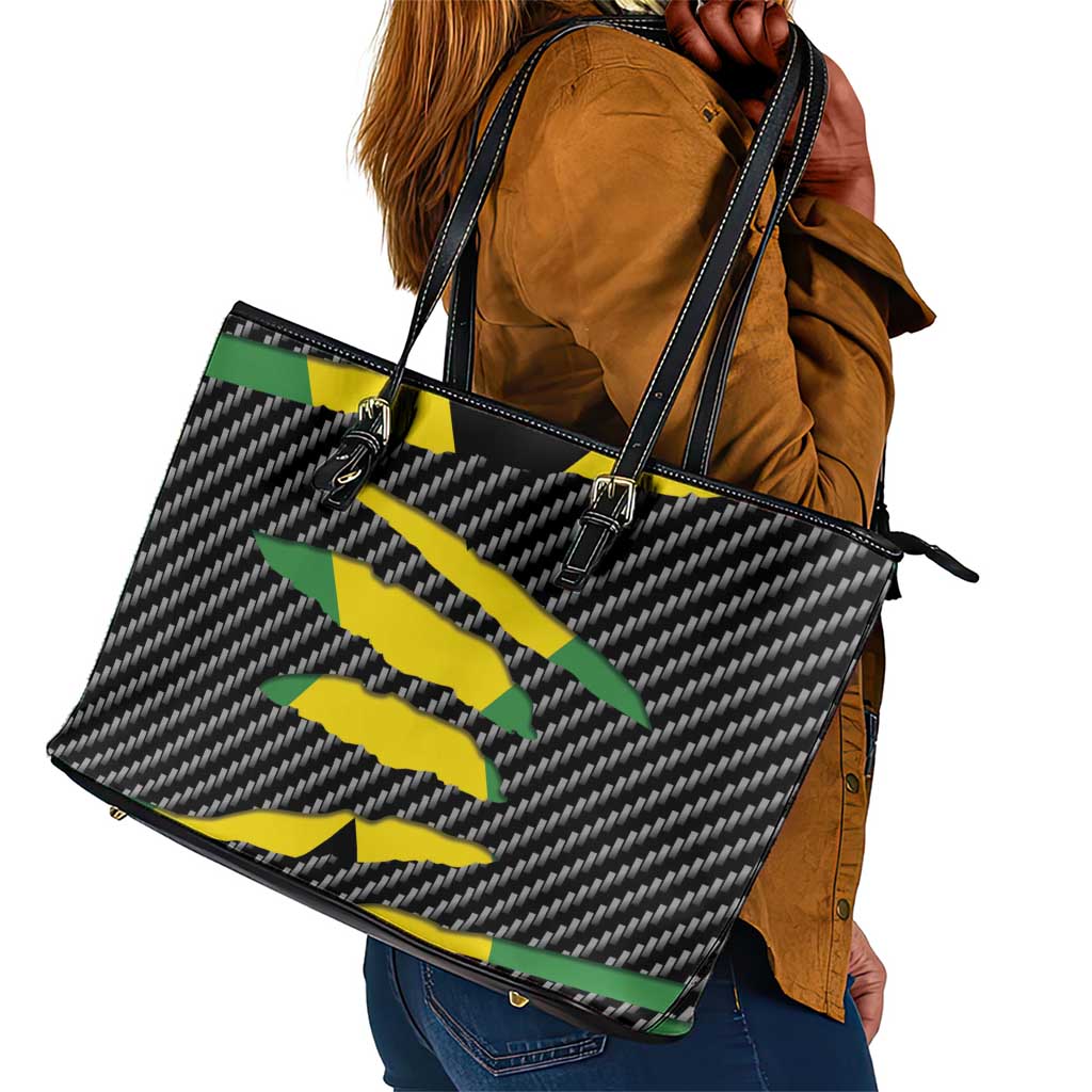 Black Jamaicans Jamaica Beast Leather Tote Bag Ripped Flag Graphic - African Pride