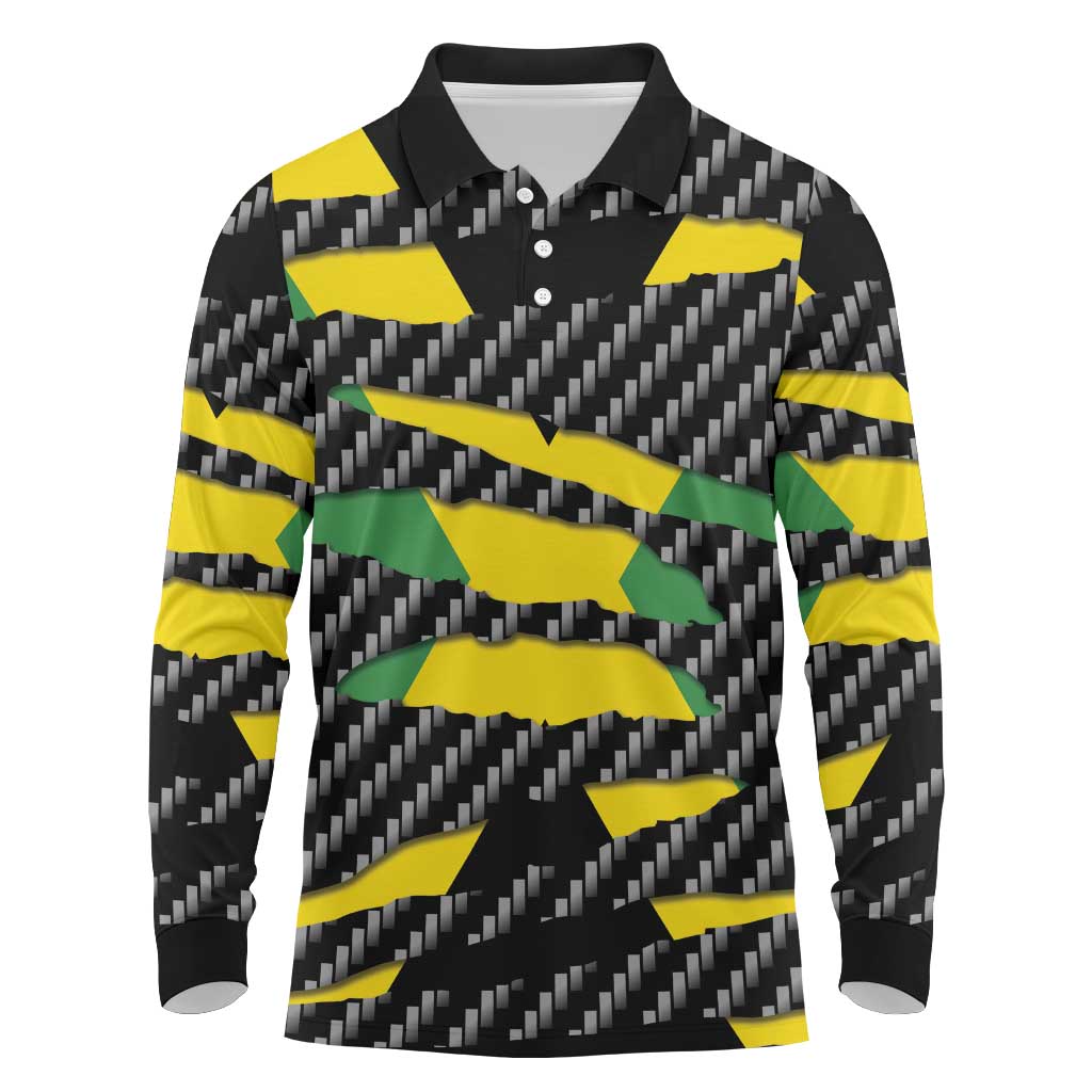 Black Jamaicans Jamaica Beast Long Sleeve Polo Shirt Ripped Flag Graphic - African Pride