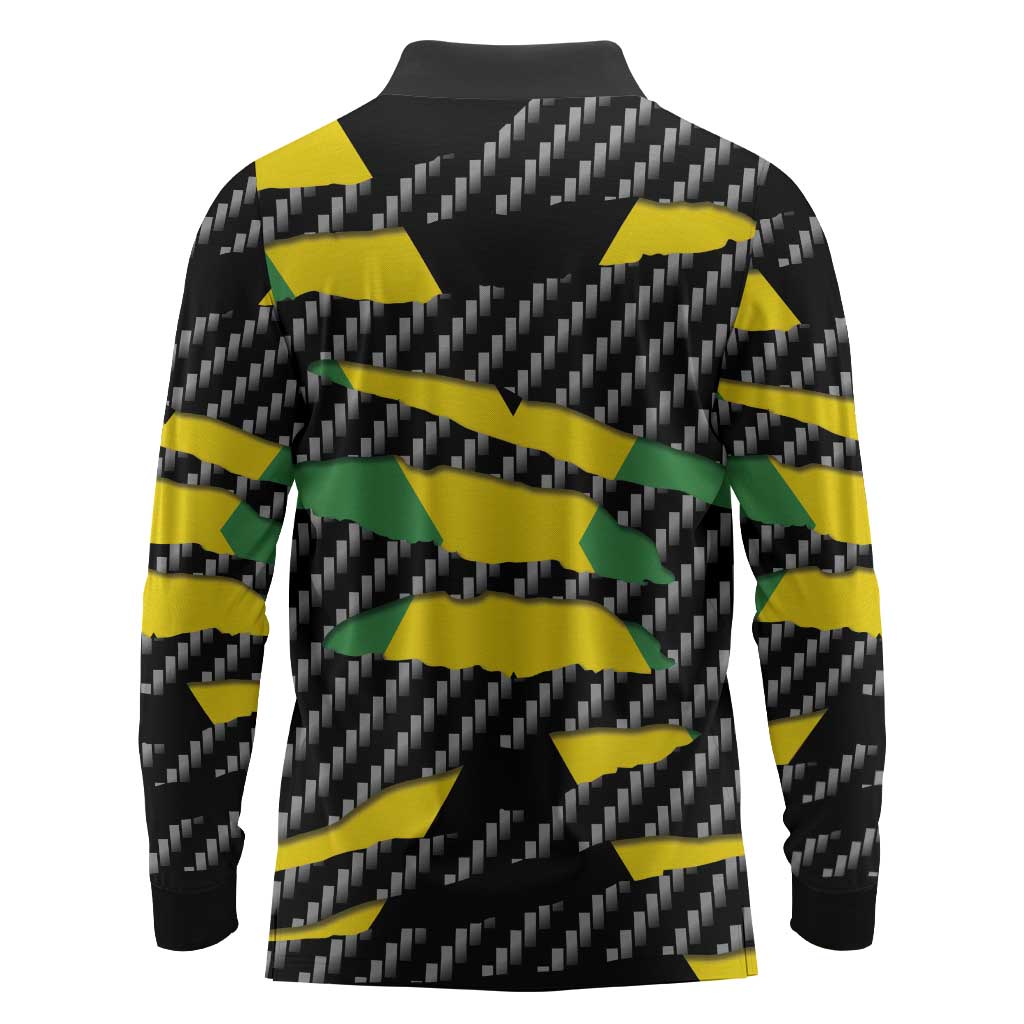 Black Jamaicans Jamaica Beast Long Sleeve Polo Shirt Ripped Flag Graphic - African Pride