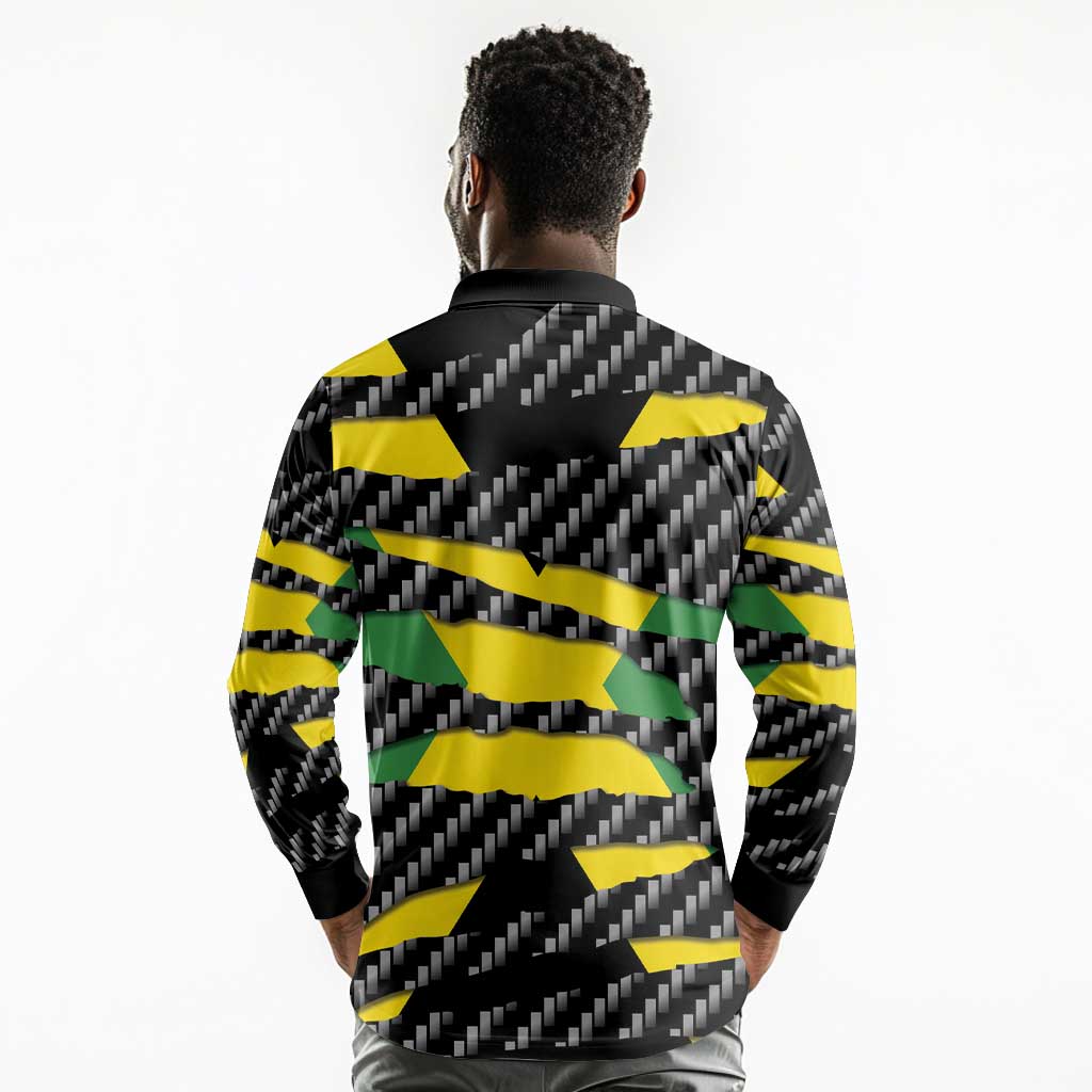 Black Jamaicans Jamaica Beast Long Sleeve Polo Shirt Ripped Flag Graphic - African Pride
