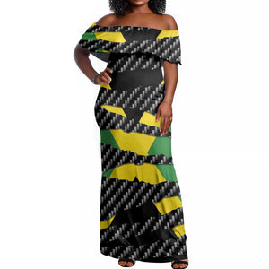 Black Jamaicans Jamaica Beast Off Shoulder Maxi Dress Ripped Flag Graphic - African Pride