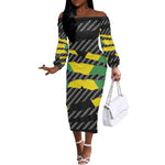 Black Jamaicans Jamaica Beast Off The Shoulder Long Sleeve Dress Ripped Flag Graphic - African Pride