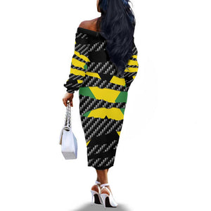 Black Jamaicans Jamaica Beast Off The Shoulder Long Sleeve Dress Ripped Flag Graphic - African Pride