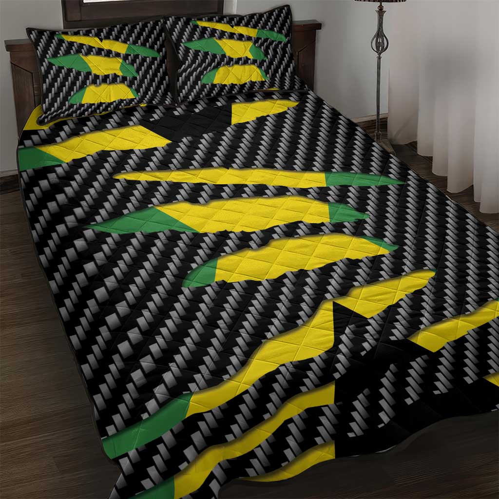 Black Jamaicans Jamaica Beast Quilt Bed Set Ripped Flag Graphic - African Pride