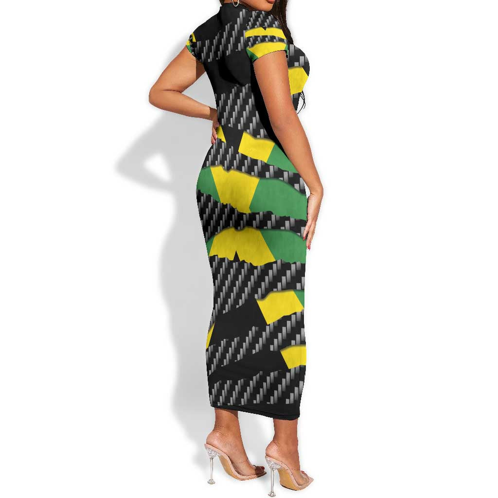 Black Jamaicans Jamaica Beast Short Sleeve Bodycon Dress Ripped Flag Graphic LT19
