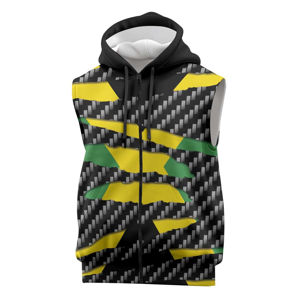 Black Jamaicans Jamaica Beast Sleeveless Zip Hoodie Ripped Flag Graphic - African Pride