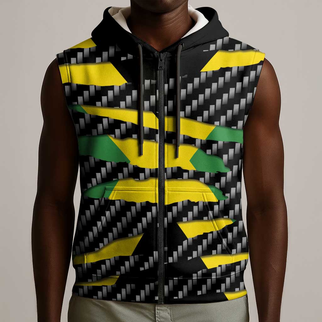 Black Jamaicans Jamaica Beast Sleeveless Zip Hoodie Ripped Flag Graphic - African Pride