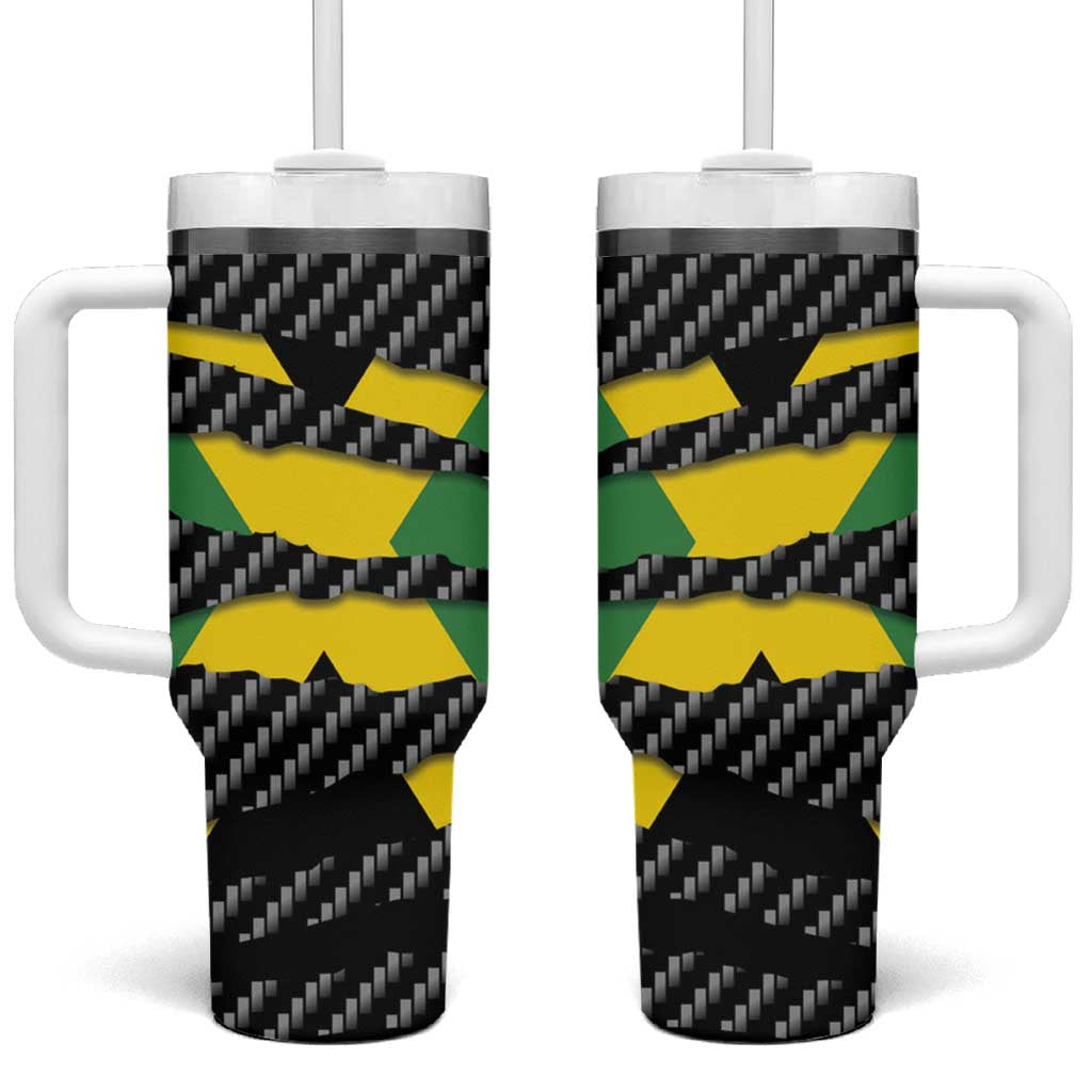 Black Jamaicans Jamaica Beast Tumbler With Handle Ripped Flag Graphic - African Pride