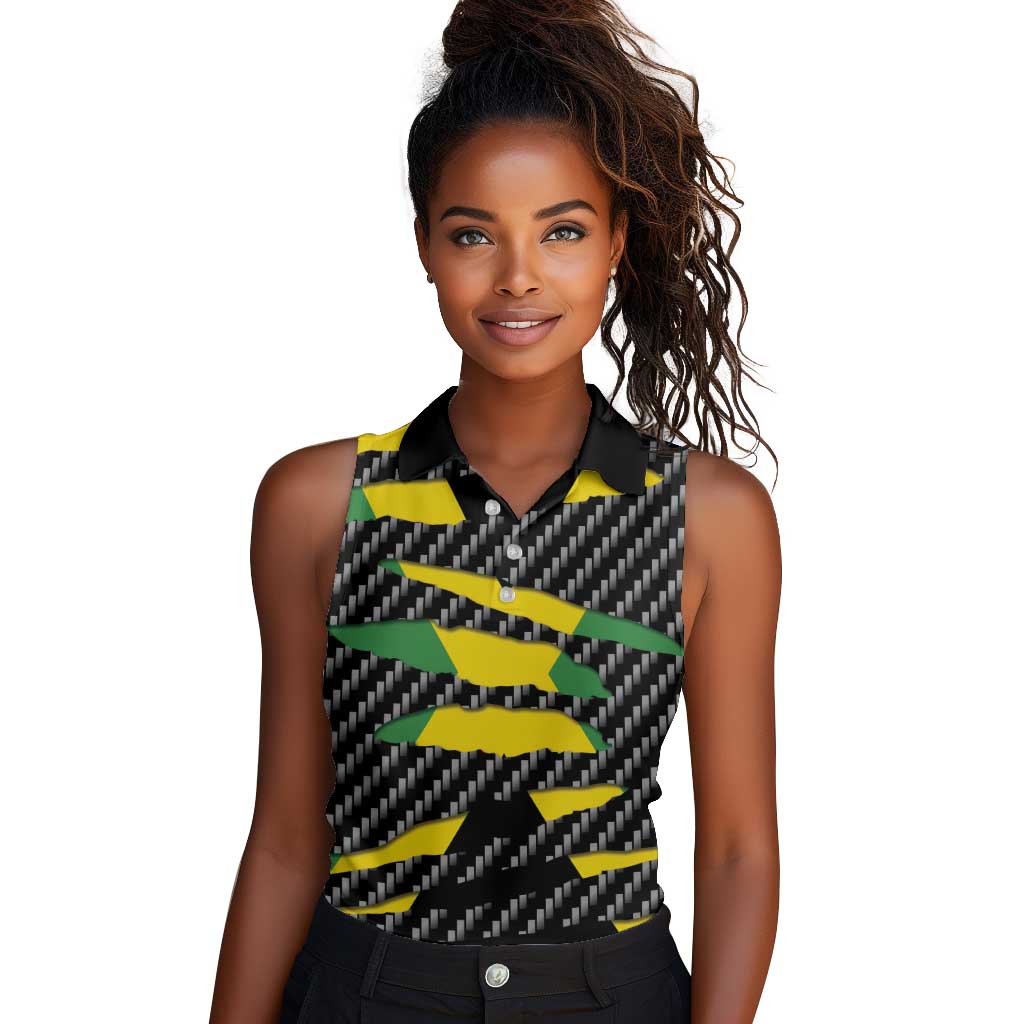 Black Jamaicans Jamaica Beast Women Sleeveless Polo Shirt Ripped Flag Graphic - African Pride