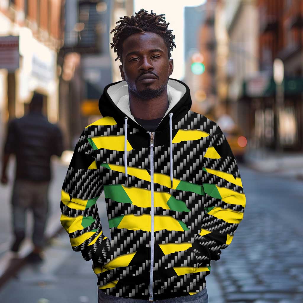 Black Jamaicans Jamaica Beast Zip Hoodie Ripped Flag Graphic - African Pride